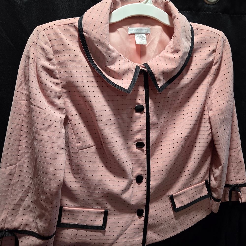 London Times Womens Coquette Preppy Pink Dotted Blazer Sz 8 Professional Femine